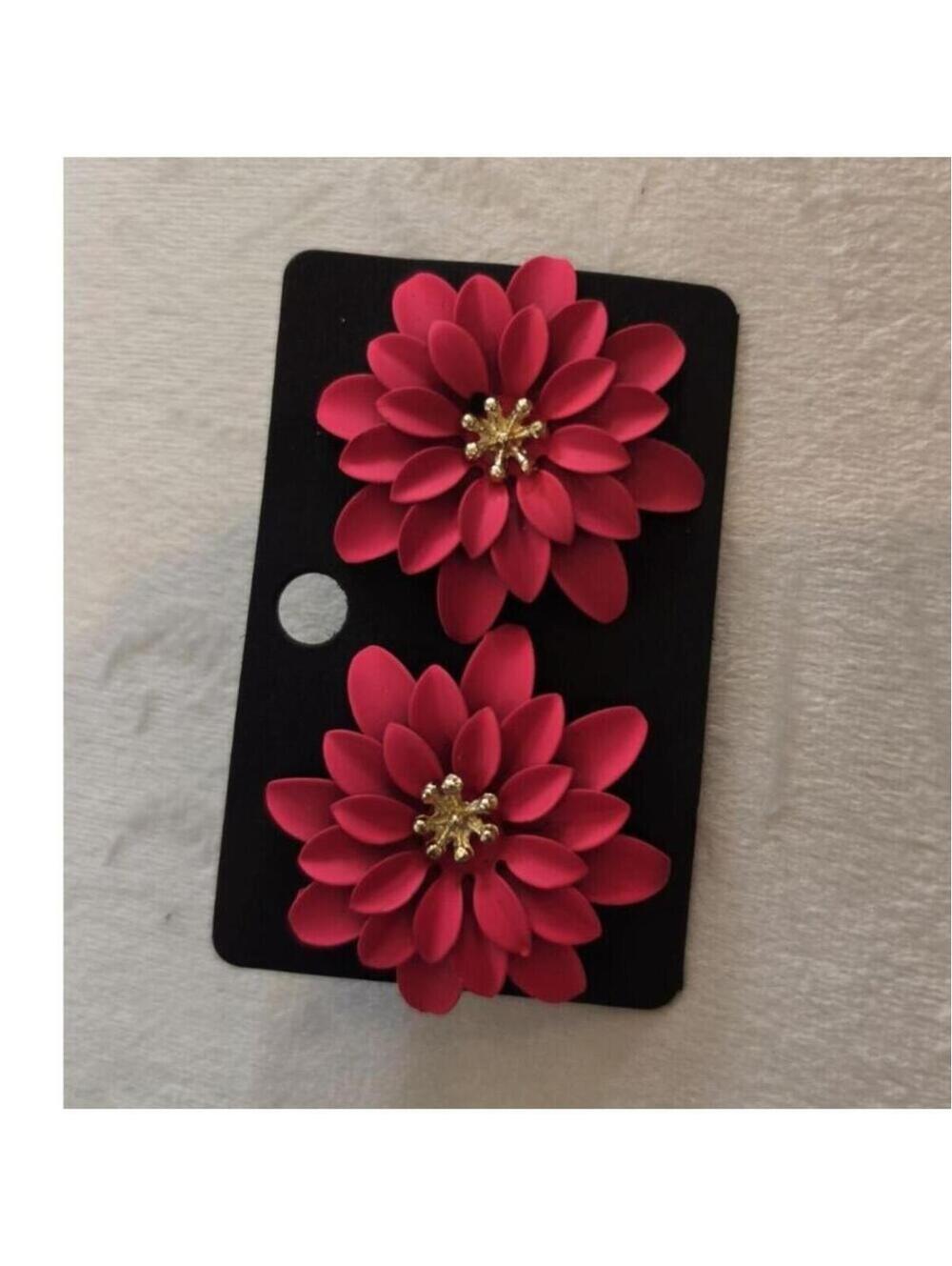 Pink Gold Flower Stud Earrings Metal Floral Jewelry